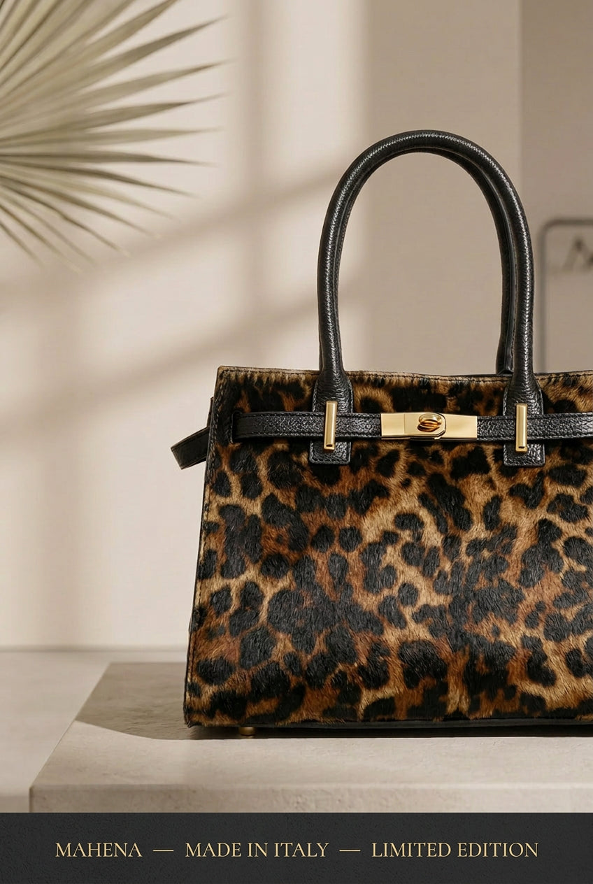 MAHENA "Circe" – Limited Edition Leopard Calf Hair & Togo Leather Handbag