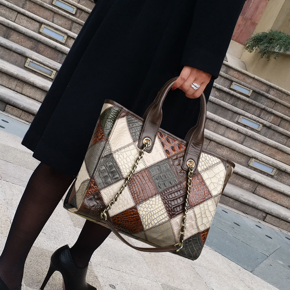 Borsa in pelle, leggera, di lusso, di alta qualità, a contrasto, alla moda, a quadri, da donna