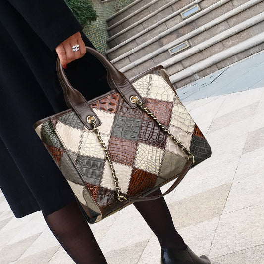 Borsa in pelle, leggera, di lusso, di alta qualità, a contrasto, alla moda, a quadri, da donna