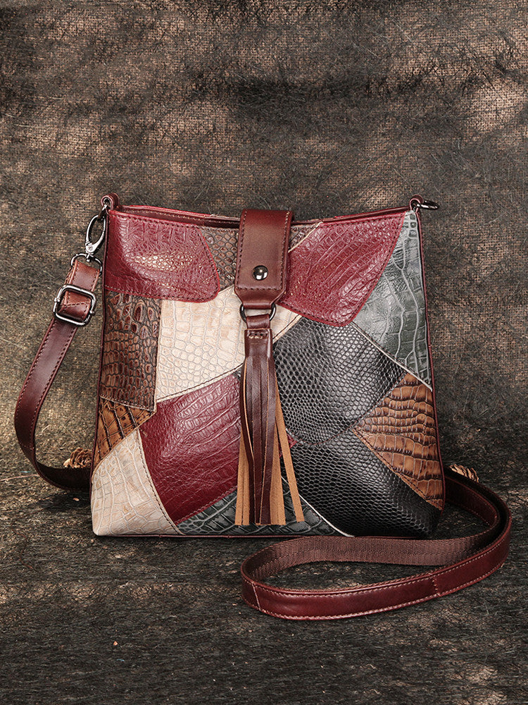Borsa a tracolla in pelle con frange