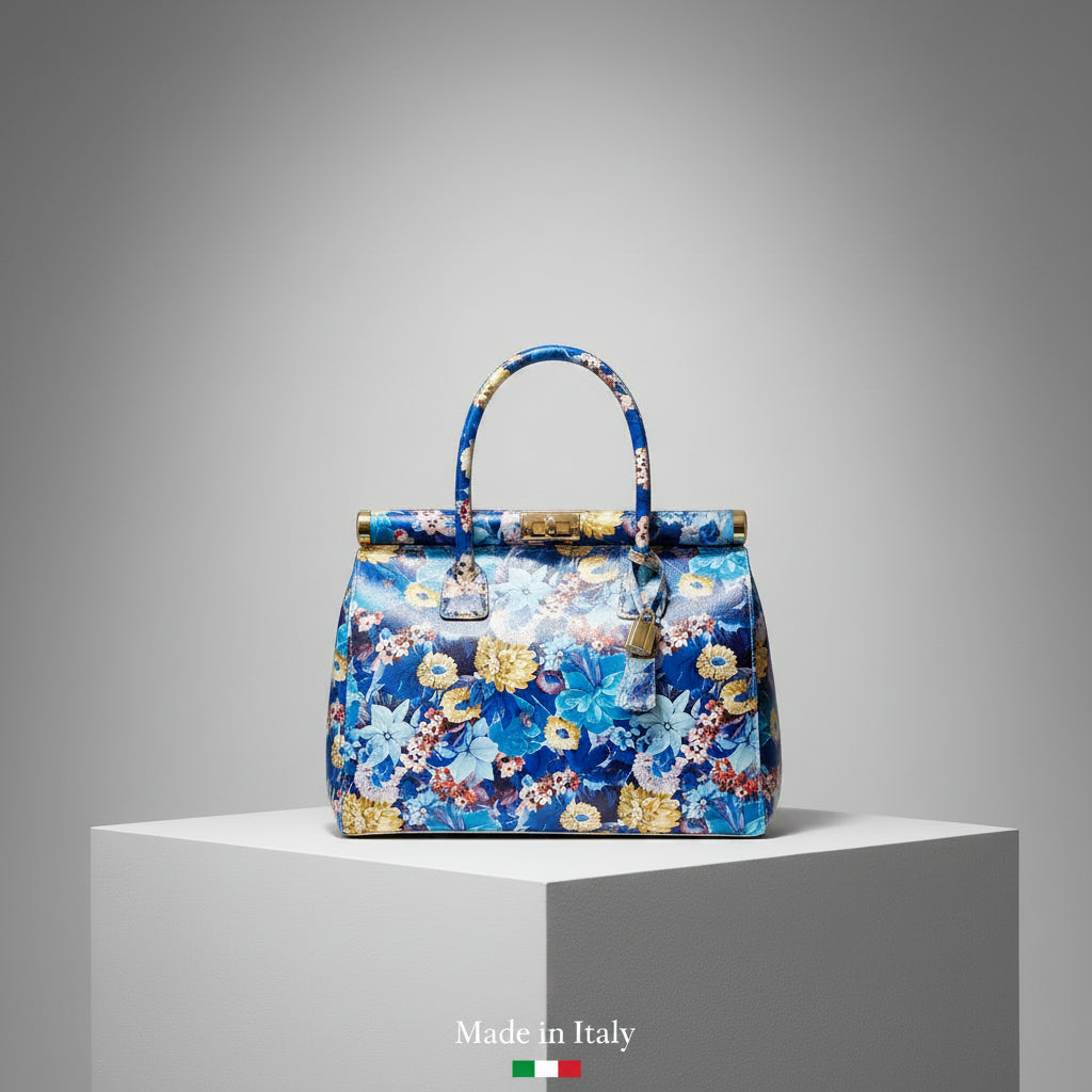 SOFIA – Borsa a Mano Floreale in Vera Pelle Artigianale (Made in Italy)