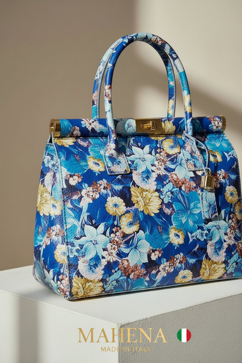 SOFIA – Borsa a Mano Floreale in Vera Pelle Artigianale (Made in Italy)