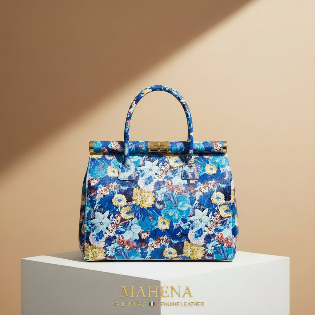SOFIA – Borsa a Mano Floreale in Vera Pelle Artigianale (Made in Italy)