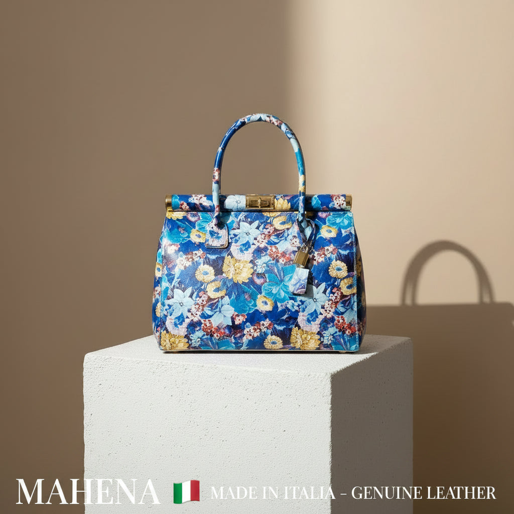 SOFIA – Borsa a Mano Floreale in Vera Pelle Artigianale (Made in Italy)
