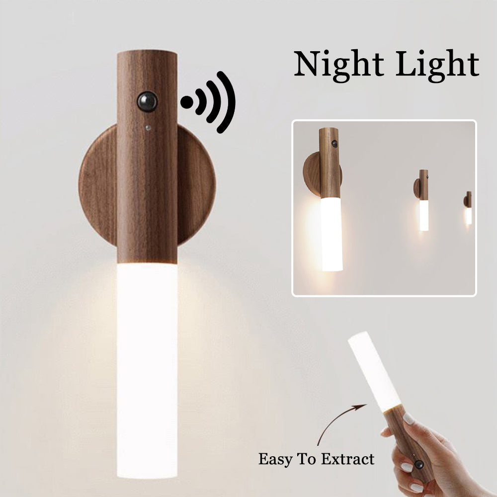 Luce Notturna Wireless 2 PEZZI  a LED USB con Sensore di Movimento PIR, Legno Magnetico