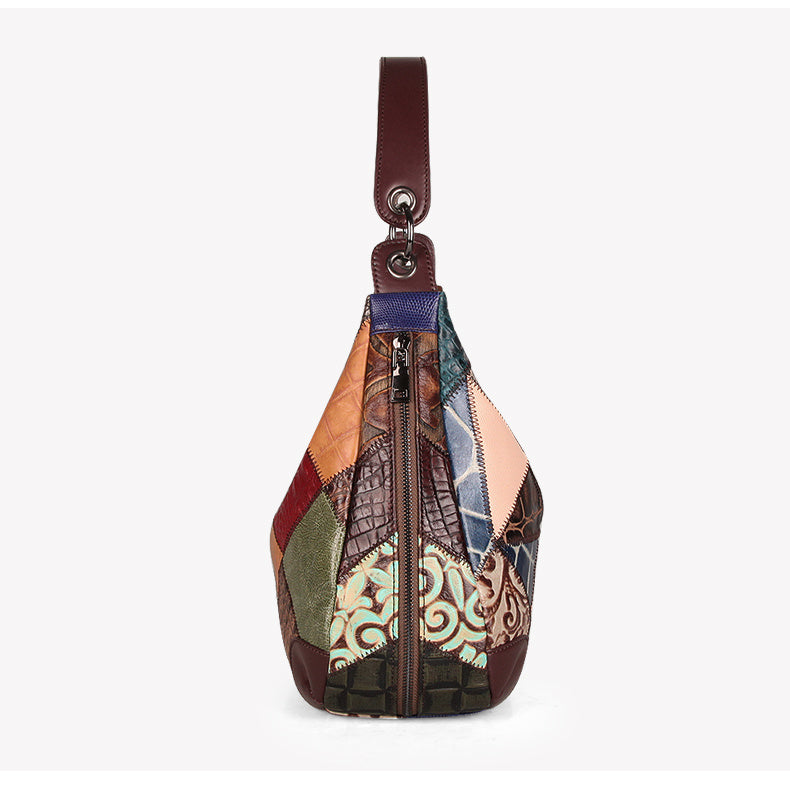 Borsa a tracolla da donna in vera pelle con cuciture, grande capacità, colorata