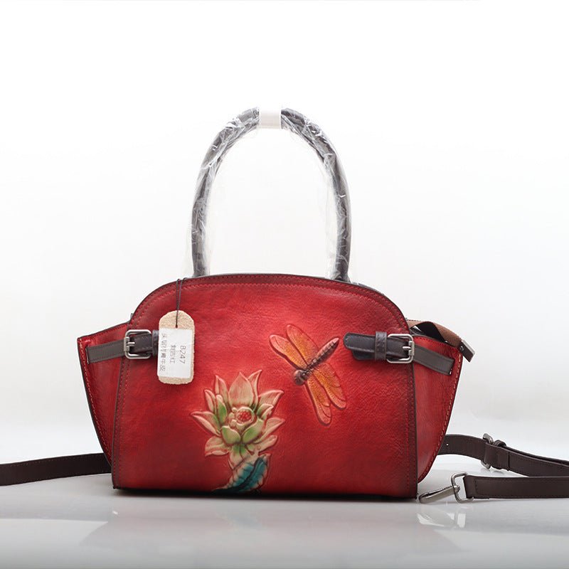 Borsa a tracolla portatile in pelle di mucca modello Elide