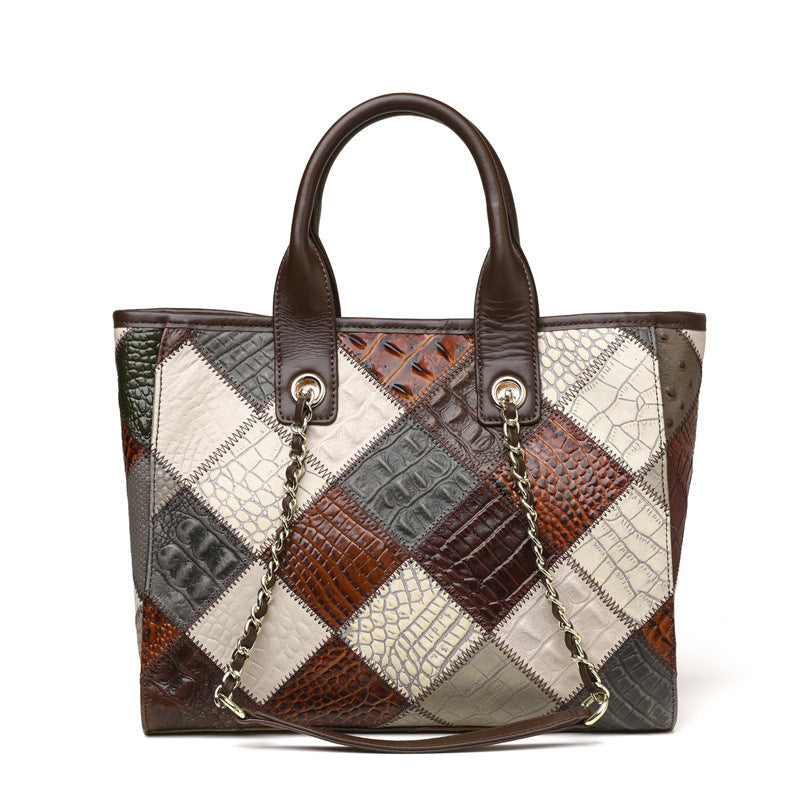 Borsa in pelle, leggera, di lusso, di alta qualità, a contrasto, alla moda, a quadri, da donna