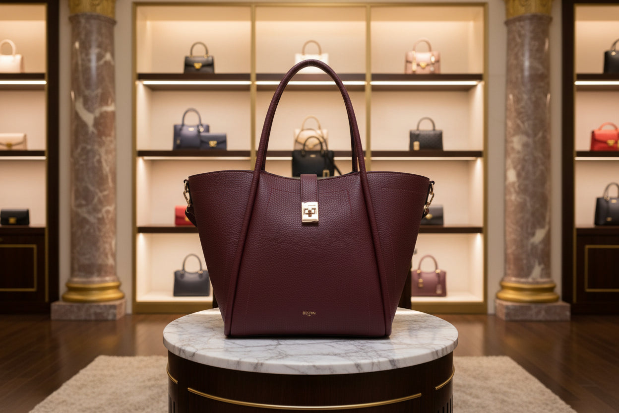 Borsa shopper con tracolla, chiusura dorata BORDEAUX BESTINI