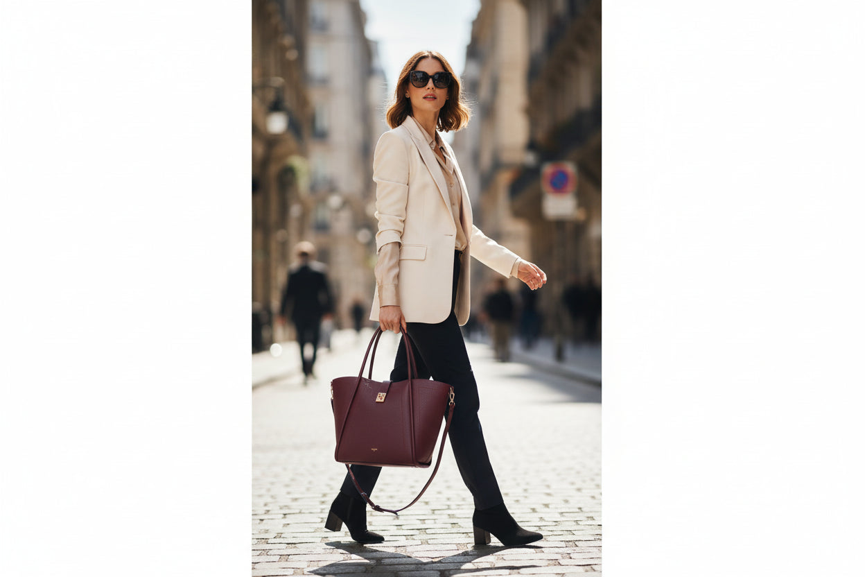 Borsa shopper con tracolla, chiusura dorata BORDEAUX BESTINI