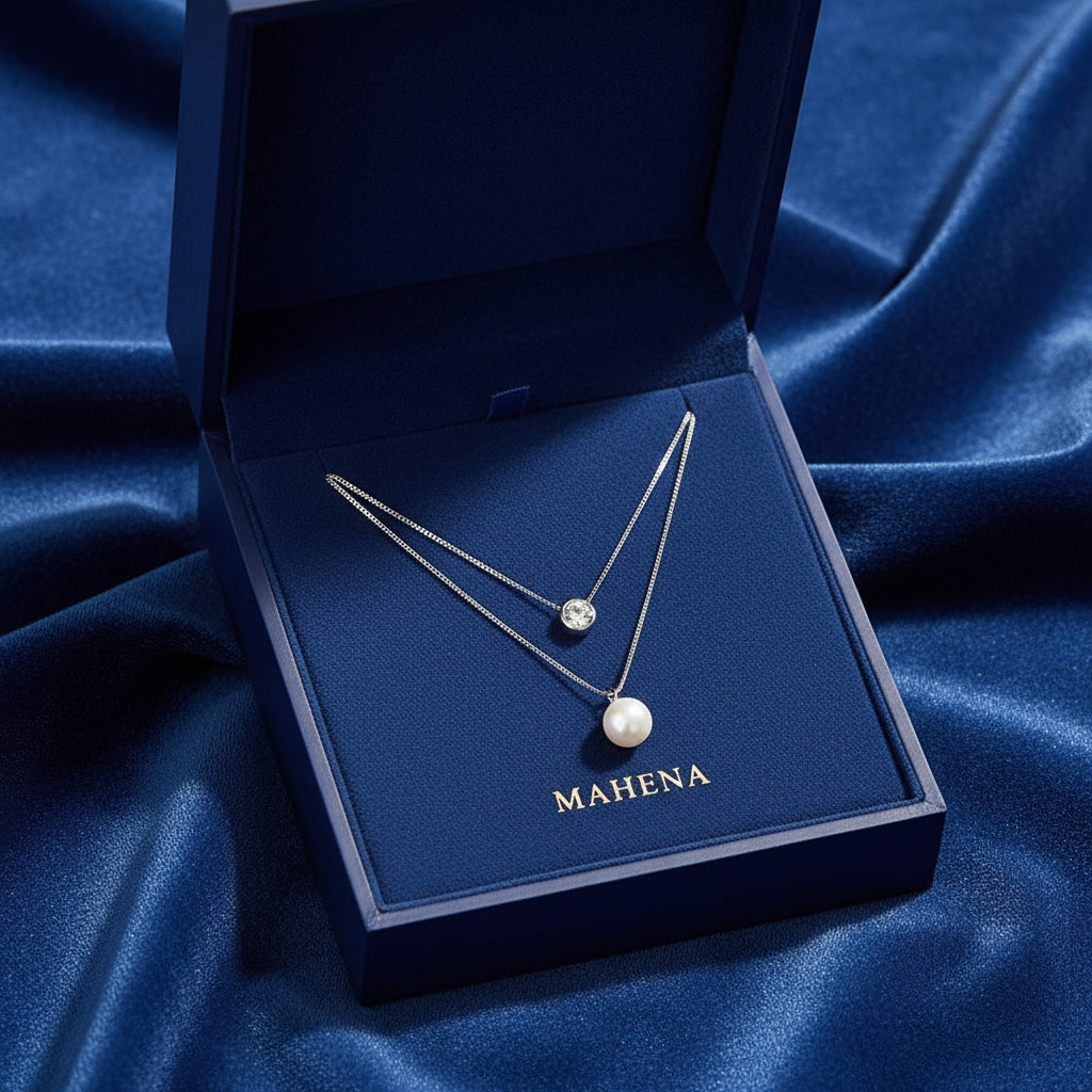 Collana in argento con catena a doppio strato e 50 punti di moissanite MODELLO JULIETTE