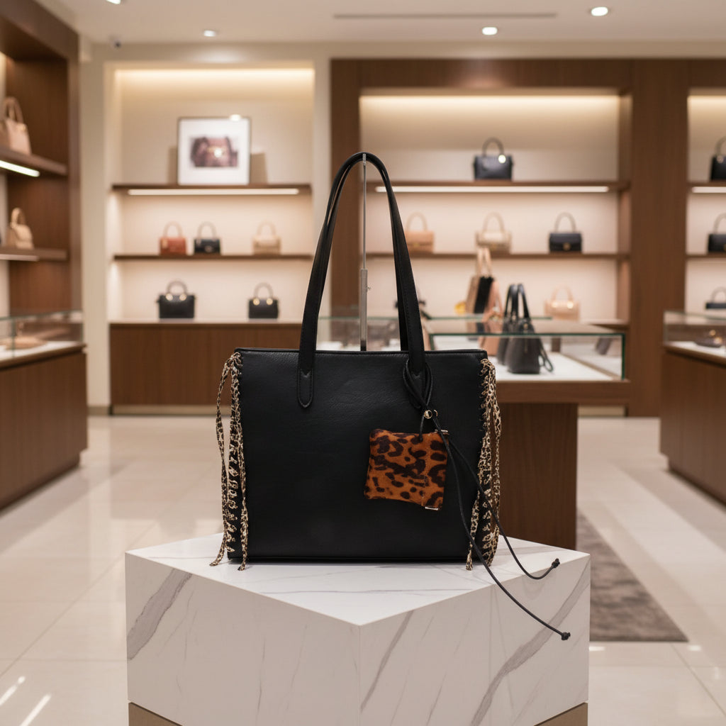 Borsa tote con tracolla effetto leopardato e tasca leopardata MODELLO GRINTA