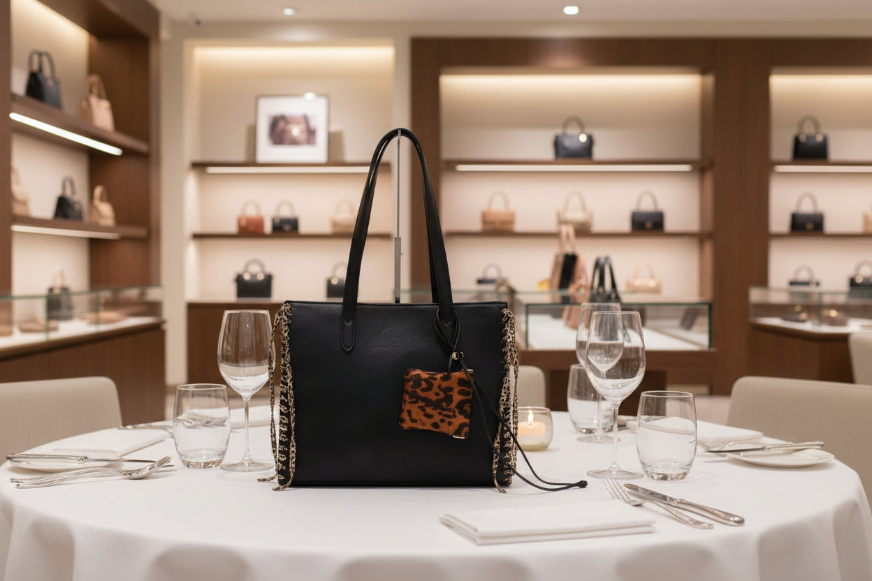 Borsa tote con tracolla effetto leopardato e tasca leopardata MODELLO GRINTA