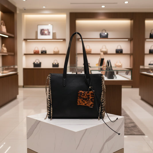 Borsa tote con tracolla effetto leopardato e tasca leopardata MODELLO GRINTA