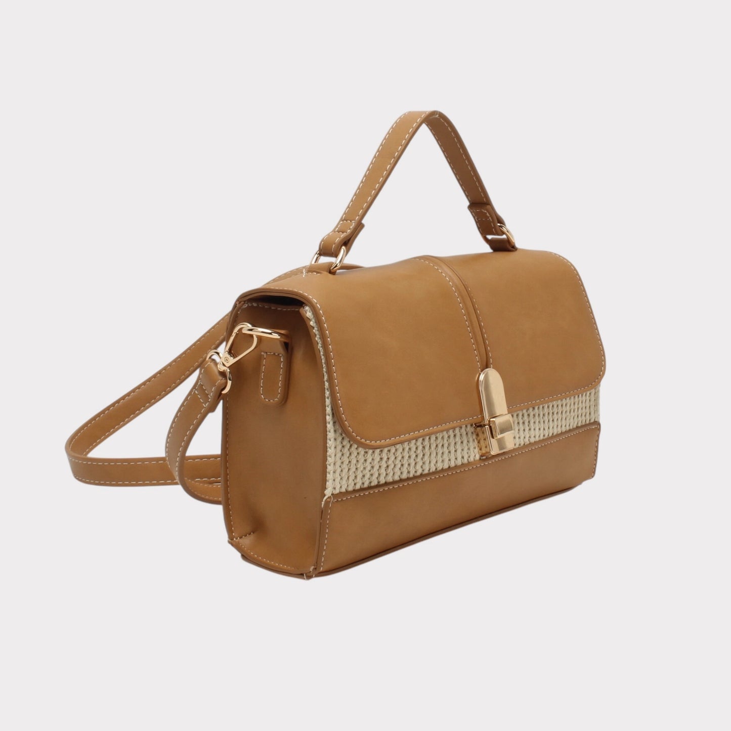 Borsa a tracolla bi-materiale con chiusura a scatto MODELLO HAPPY MARRONE