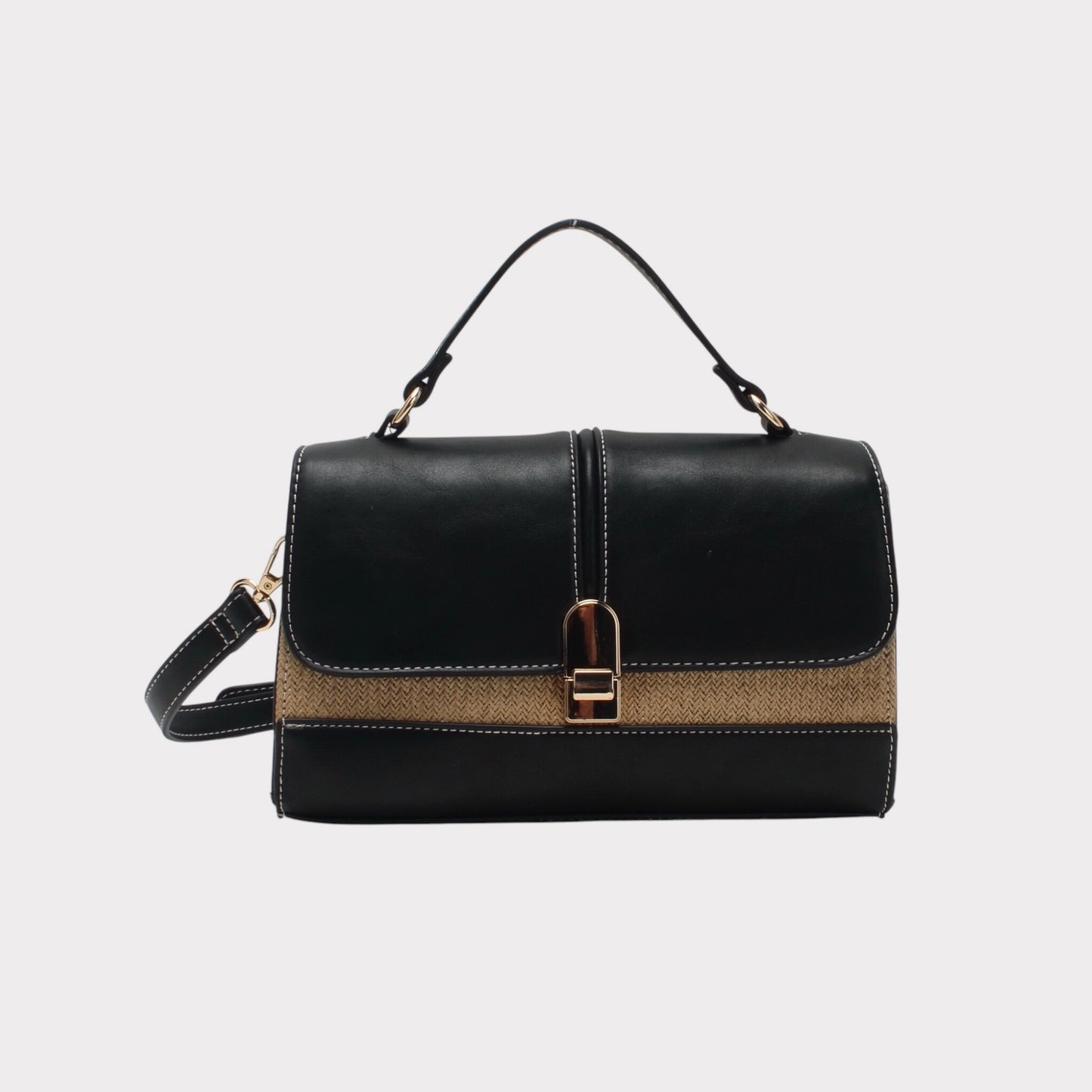 Borsa a tracolla bi-materiale con chiusura a scatto MODELLO HAPPY NERA