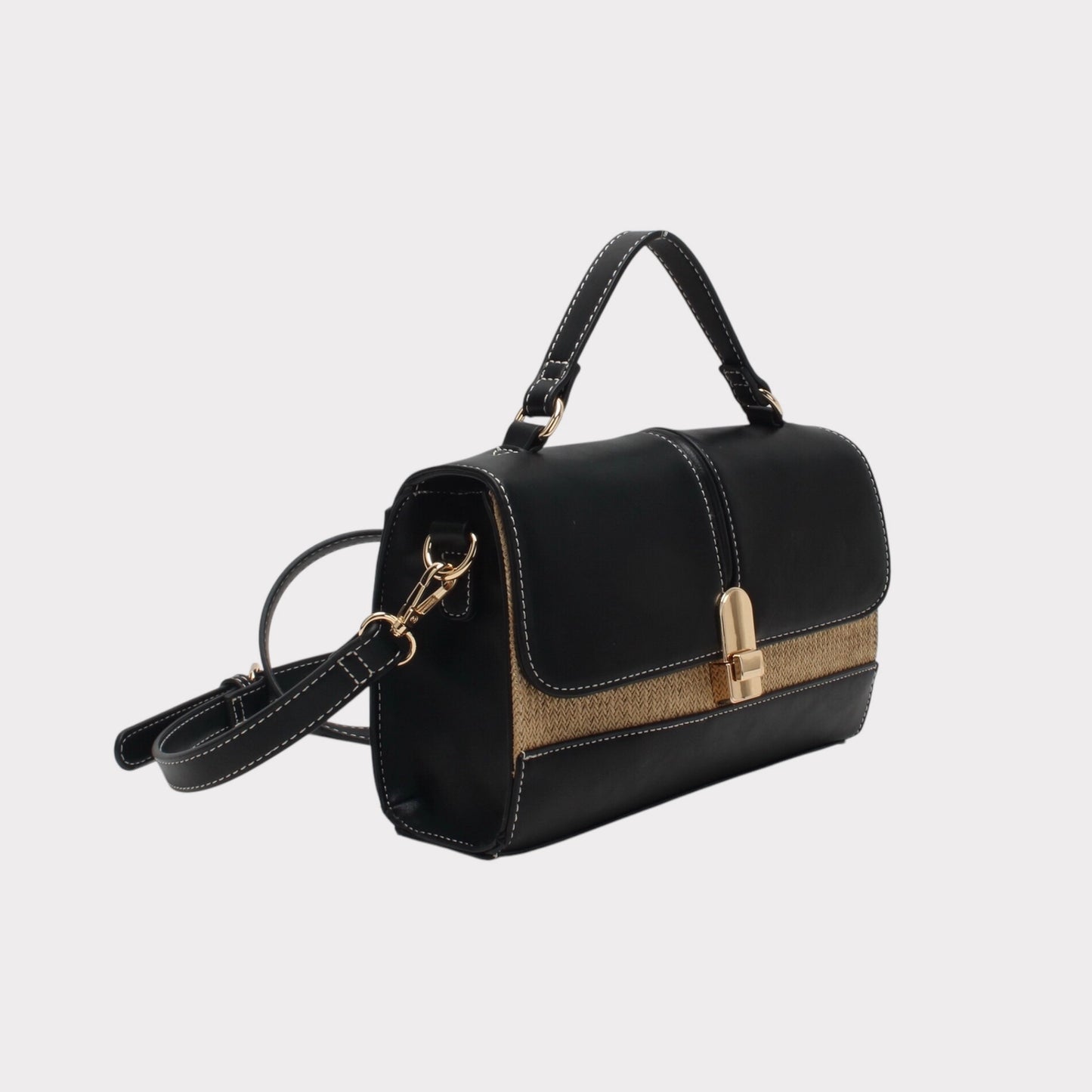 Borsa a tracolla bi-materiale con chiusura a scatto MODELLO HAPPY NERA