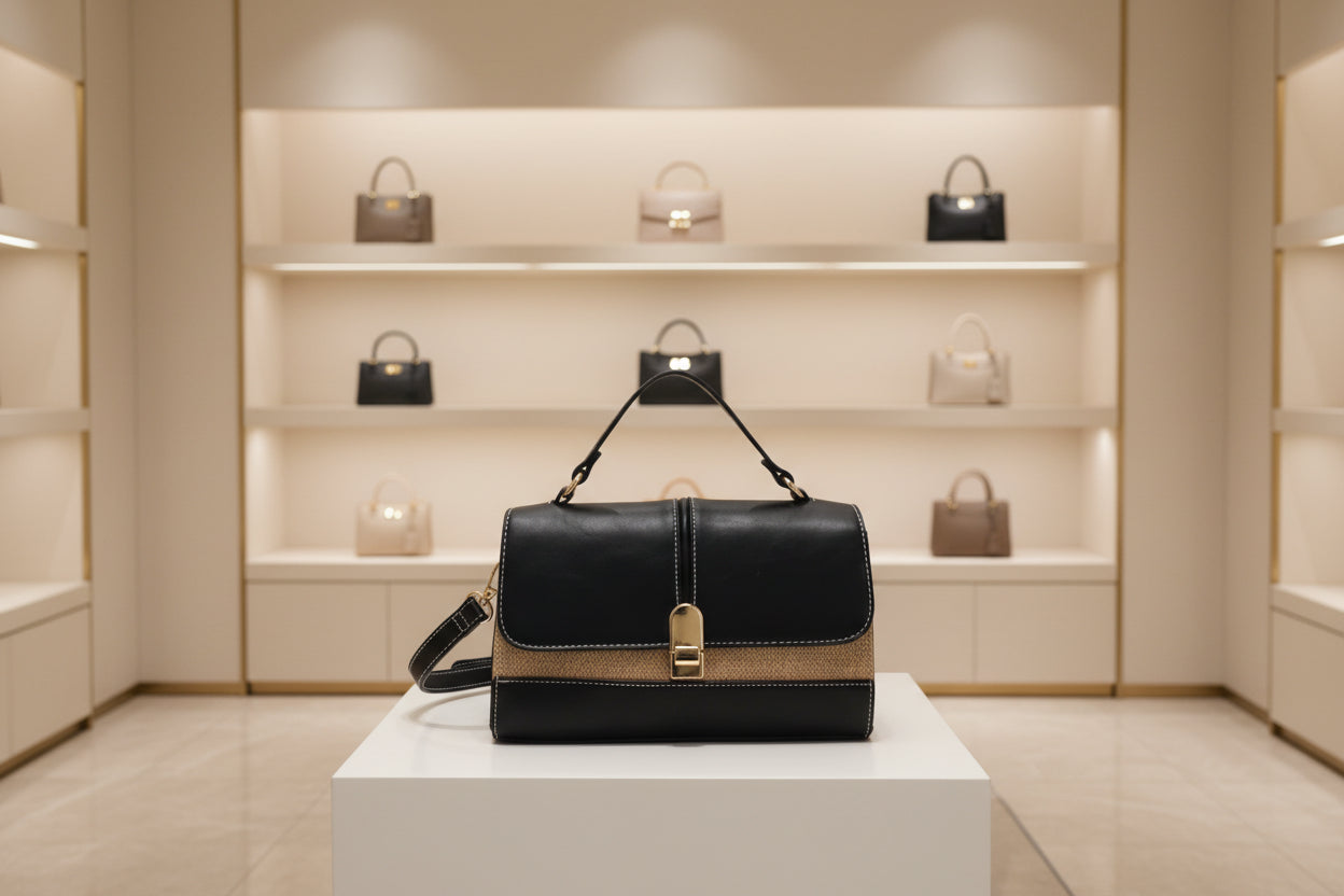 Borsa a tracolla bi-materiale con chiusura a scatto MODELLO HAPPY NERA