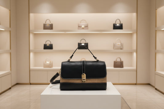 Borsa a tracolla bi-materiale con chiusura a scatto MODELLO HAPPY NERA