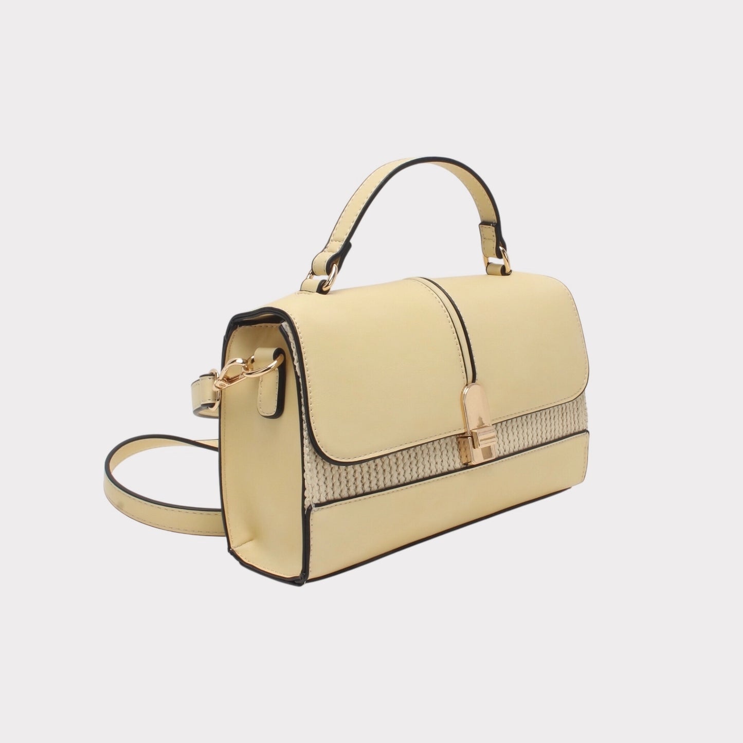 Borsa a tracolla bi-materiale con chiusura a scatto MODELLO HAPPY PAGLIA