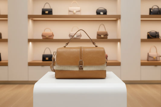 Borsa a tracolla bi-materiale con chiusura a scatto MODELLO HAPPY MARRONE