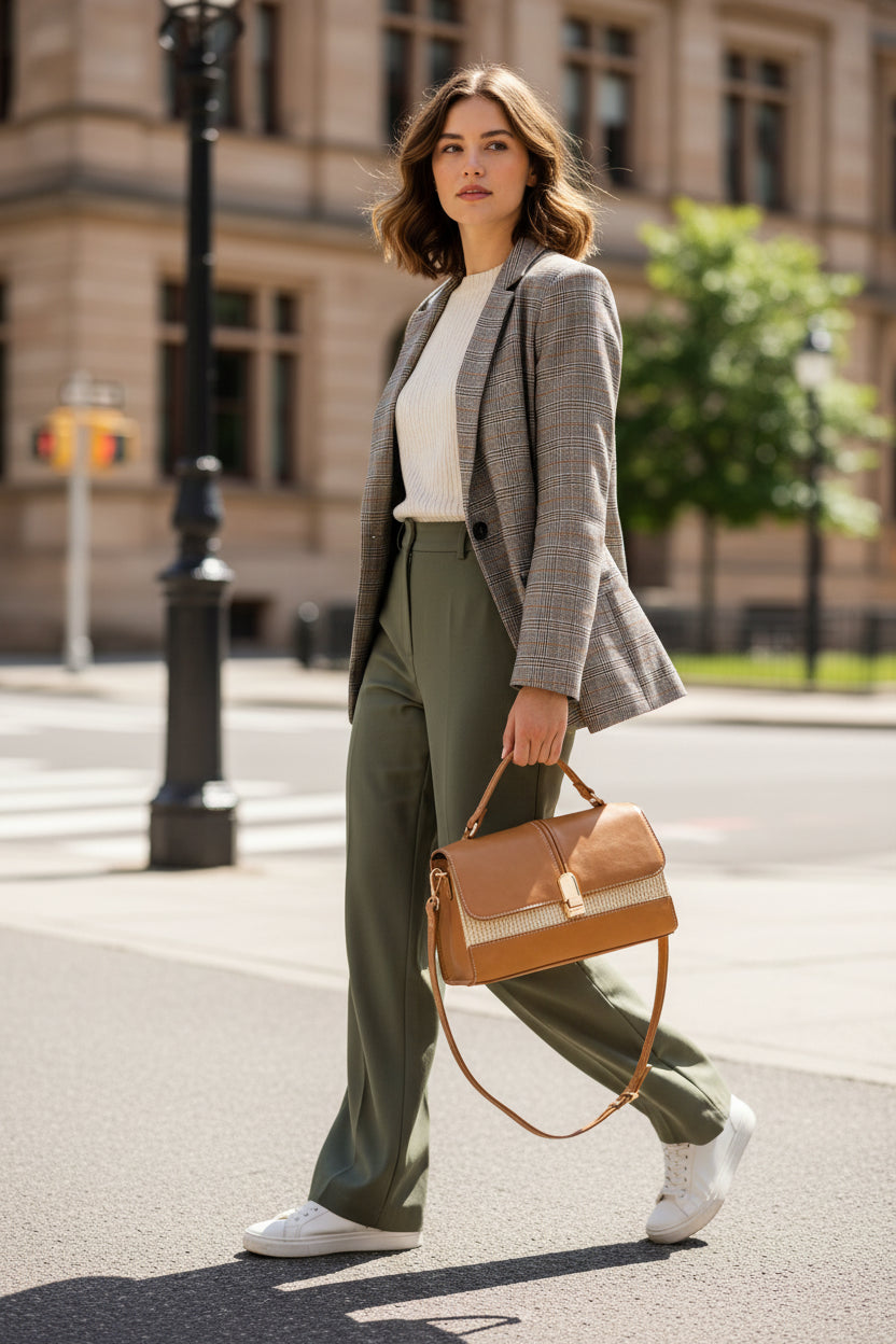 Borsa a tracolla bi-materiale con chiusura a scatto MODELLO HAPPY MARRONE