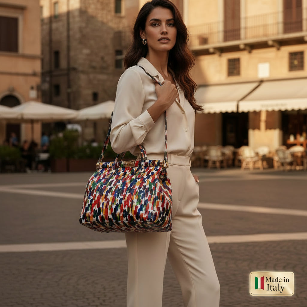 MAHENA "Brush" - Borsa a Mano in Pelle Italiana Effetto Dipinto
