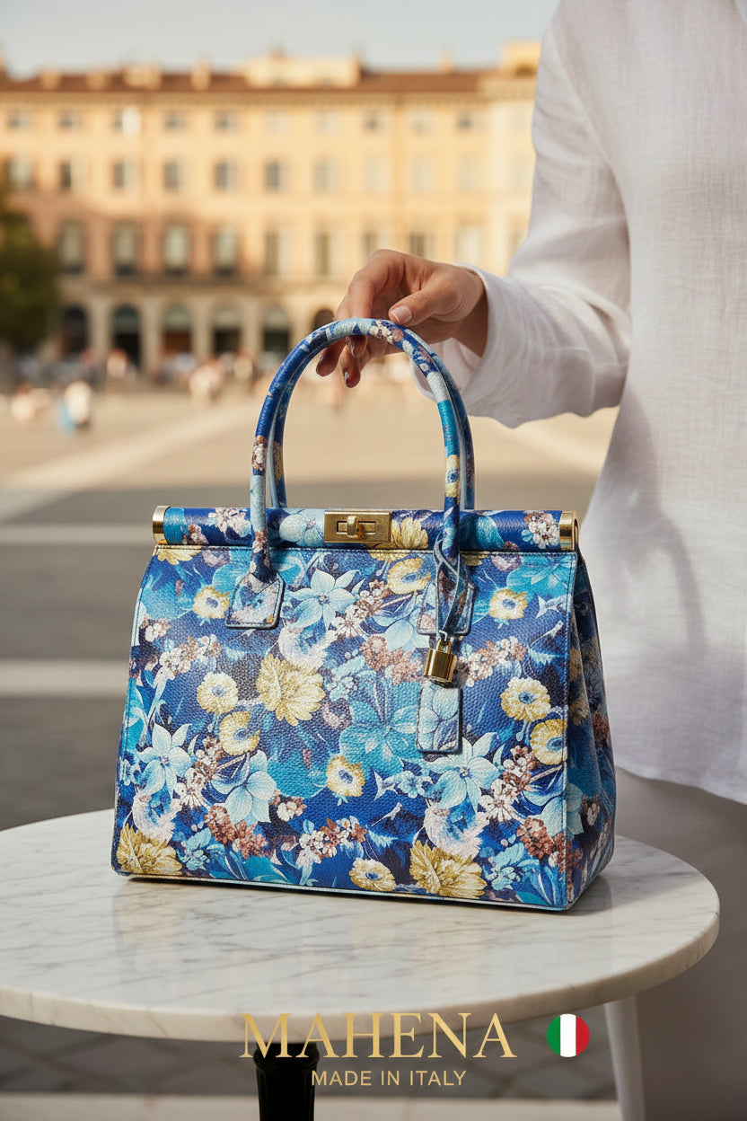 SOFIA – Borsa a Mano Floreale in Vera Pelle Artigianale (Made in Italy)