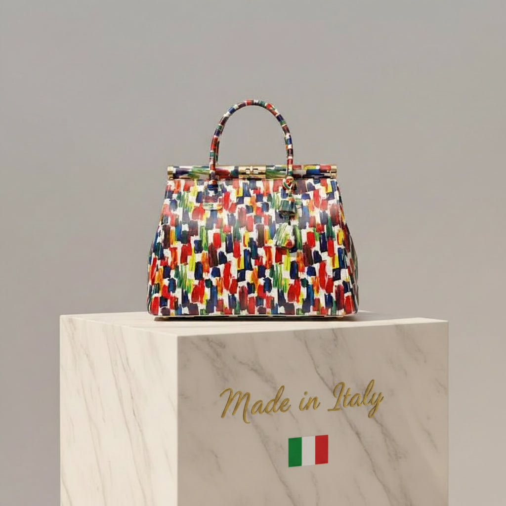 MAHENA "Brush" - Borsa a Mano in Pelle Italiana Effetto Dipinto