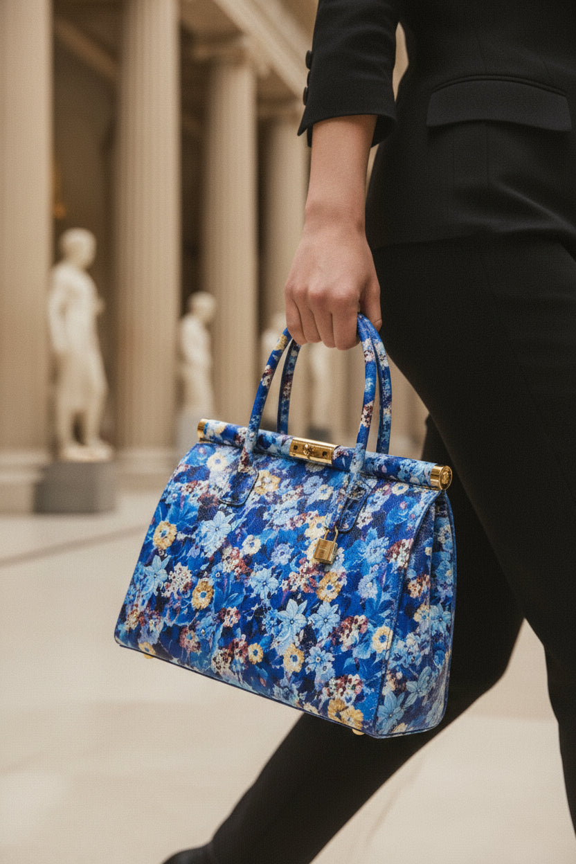 SOFIA – Borsa a Mano Floreale in Vera Pelle Artigianale (Made in Italy)