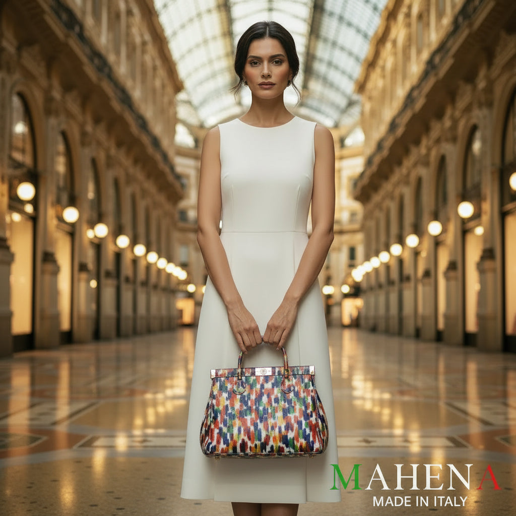 MAHENA "Brush" - Borsa a Mano in Pelle Italiana Effetto Dipinto