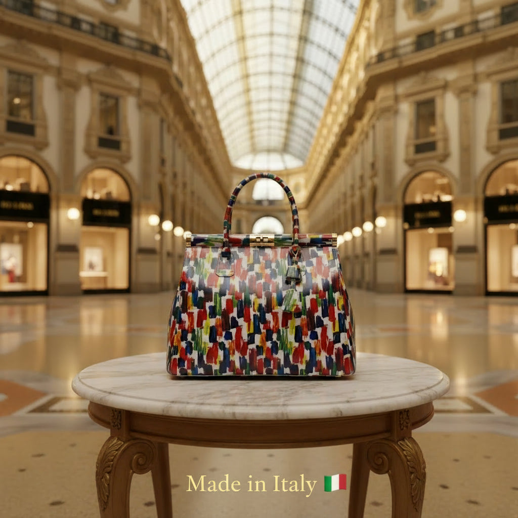 MAHENA "Brush" - Borsa a Mano in Pelle Italiana Effetto Dipinto