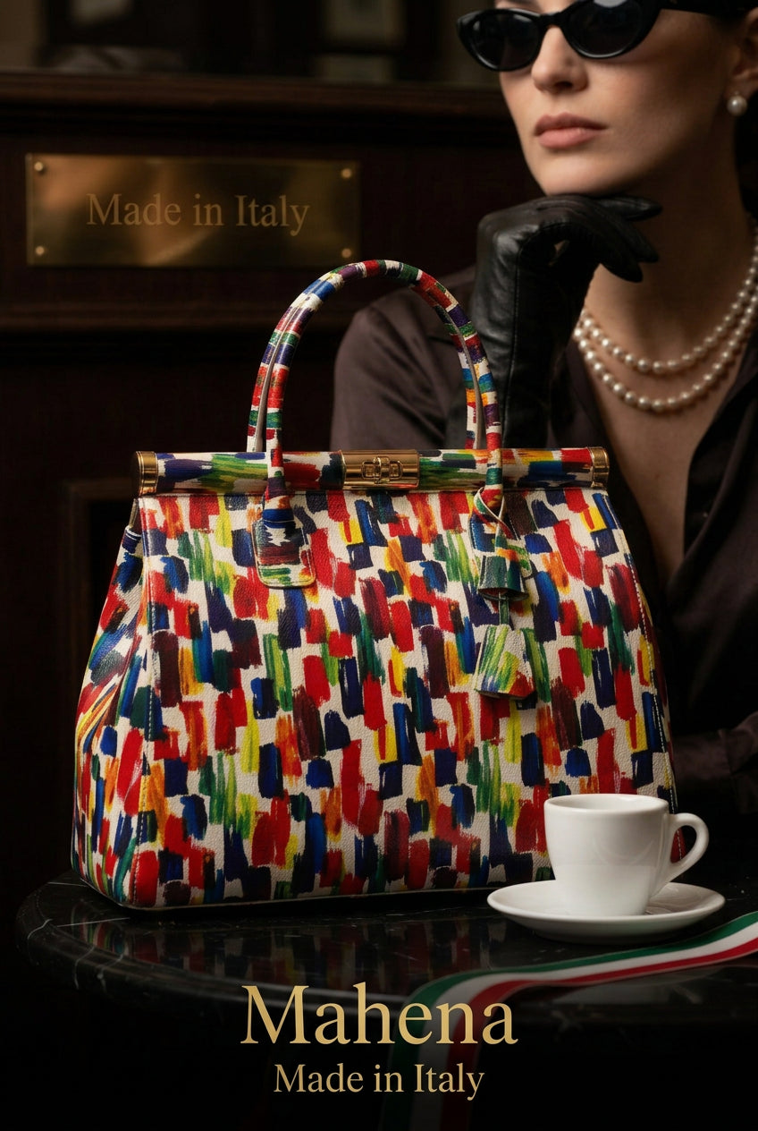 MAHENA "Brush" - Painted Effect Italian Leather Handbag (MADE IN ITALY)