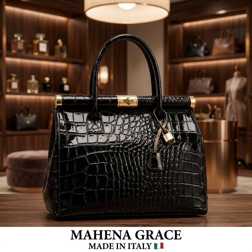 Mahena Grace – Handtasche aus echtem Leder in Krokoprägung | Made in Italy