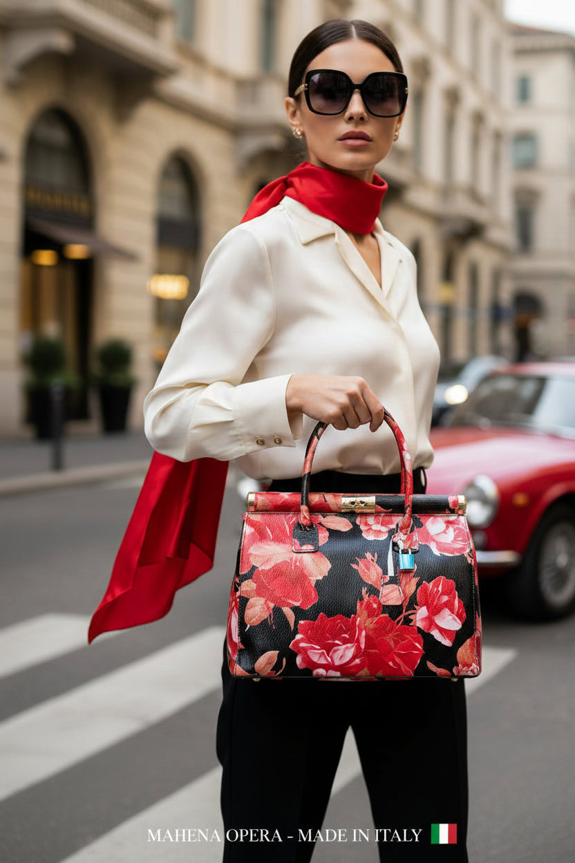 MAHENA "Opera" - Edizione Limitata in Pelle Martellata Floreale – Made in Italy