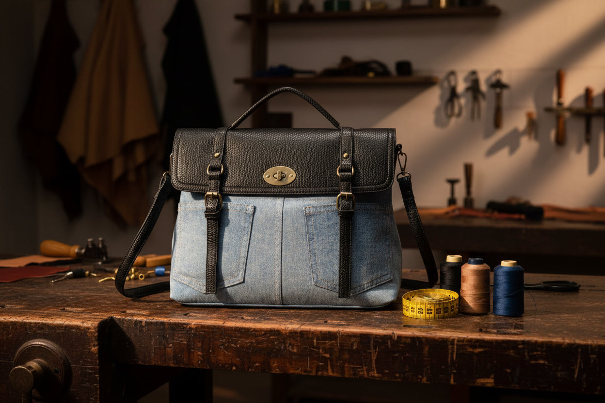 Sac bandoulière amovible en PU denim bicolore MODÈLE RUSTY