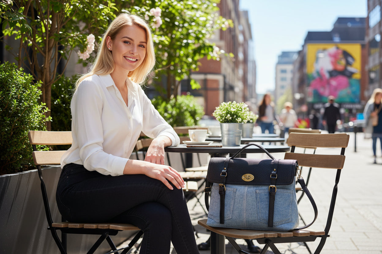 Sac bandoulière amovible en PU denim bicolore MODÈLE RUSTY