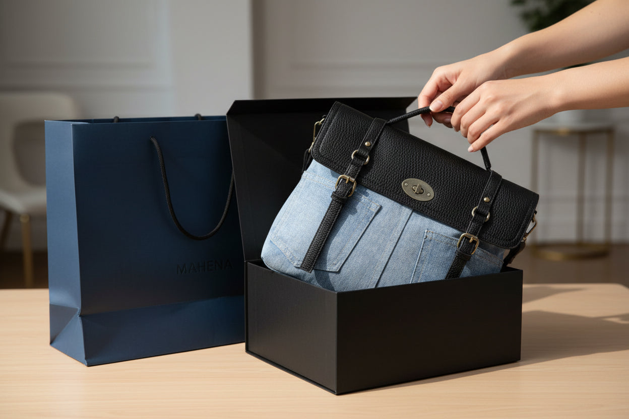 Sac bandoulière amovible en PU denim bicolore MODÈLE RUSTY