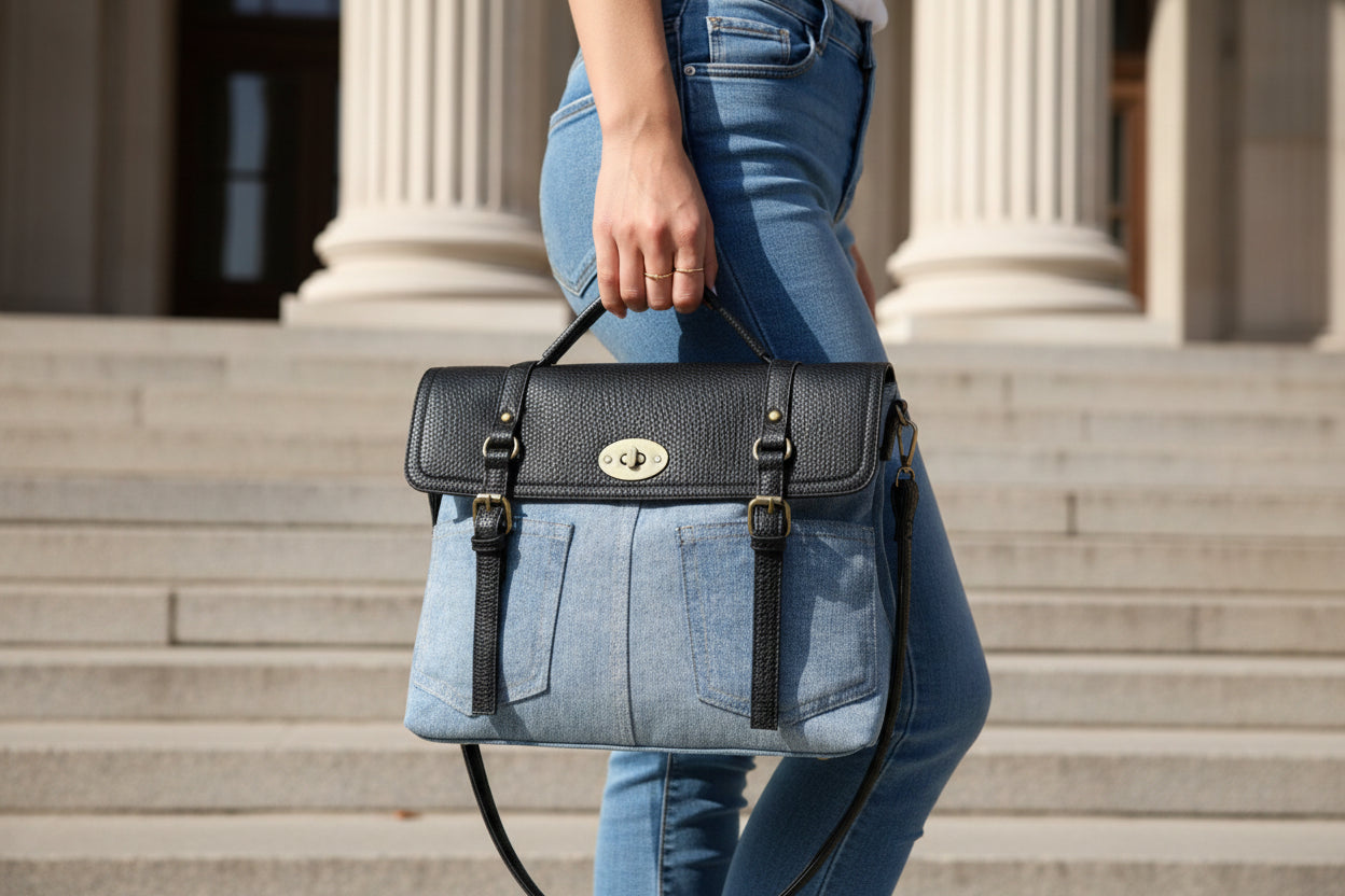 Sac bandoulière amovible en PU denim bicolore MODÈLE RUSTY