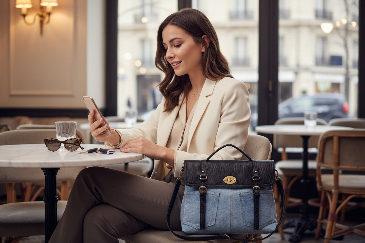 Sac bandoulière amovible en PU denim bicolore MODÈLE RUSTY