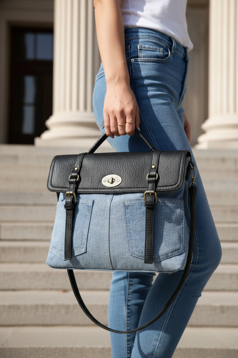 Sac bandoulière amovible en PU denim bicolore MODÈLE RUSTY