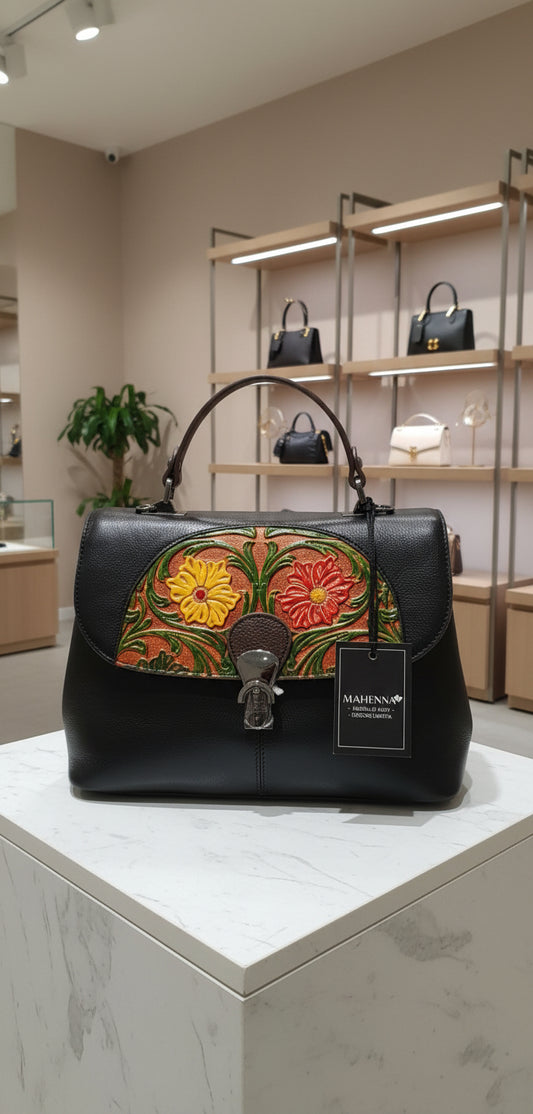 Borsa a mano diagonale portatile in rilievo retrò con stampa a mano colorata modello SISSY EDIZIONE LIMITATA