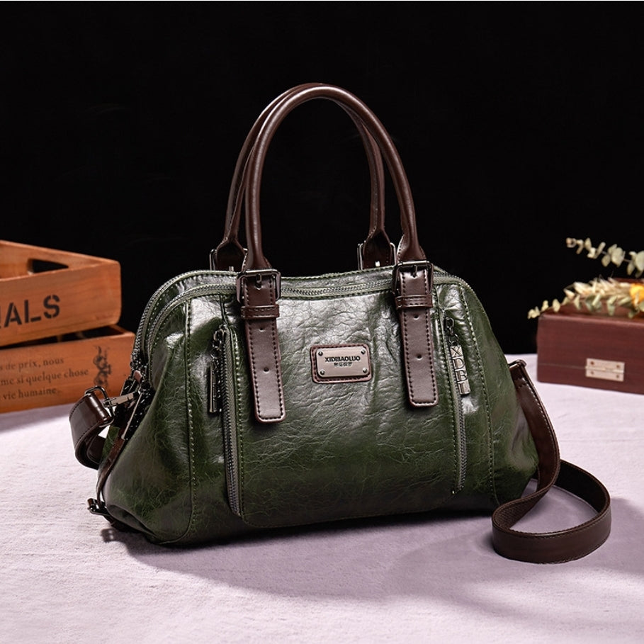 Borsa Donna in Pu modello Antonella marrone / verde / fucsia scuro