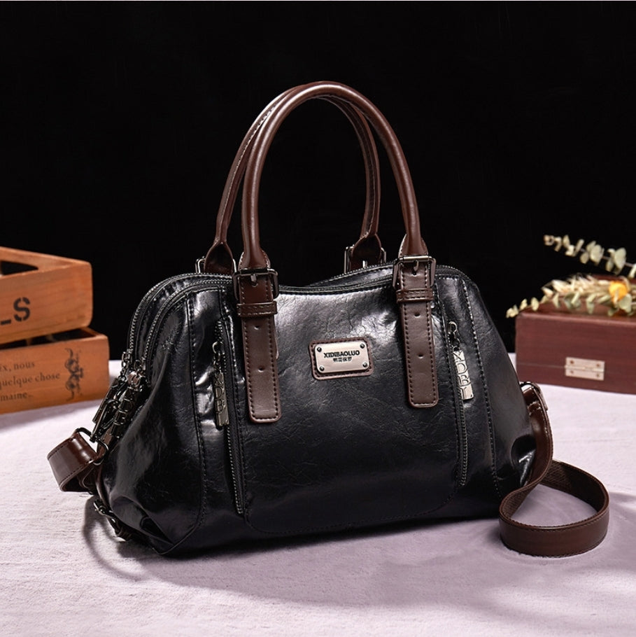 Borsa Donna in Pu modello Antonella marrone / verde / fucsia scuro