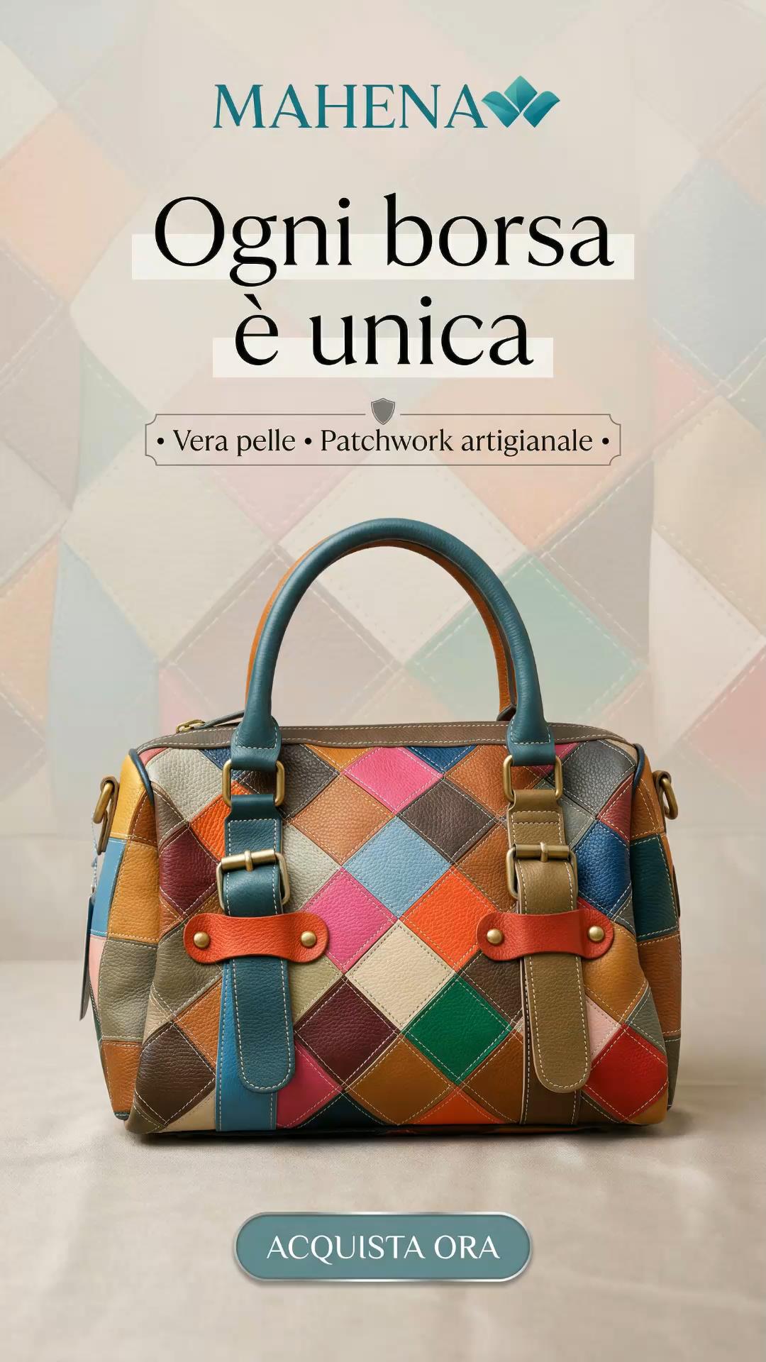 Sac patchwork artistique MAHENA multicolore - 100% Cuir véritable Unique en Précommande expéditions expédition à partir du 30 mai