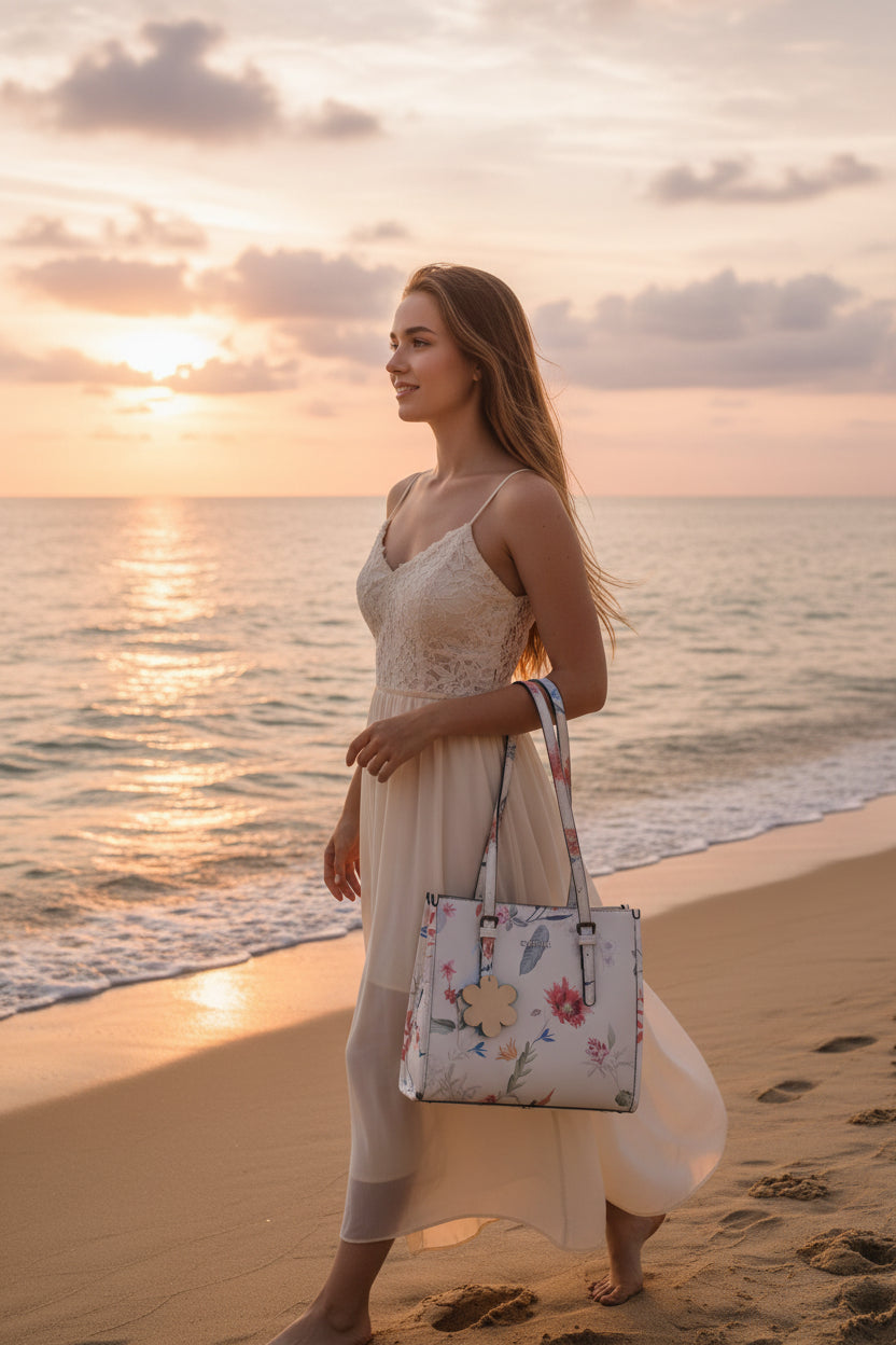 AISHA – Sac à main floral en cuir végétalien de qualité supérieure