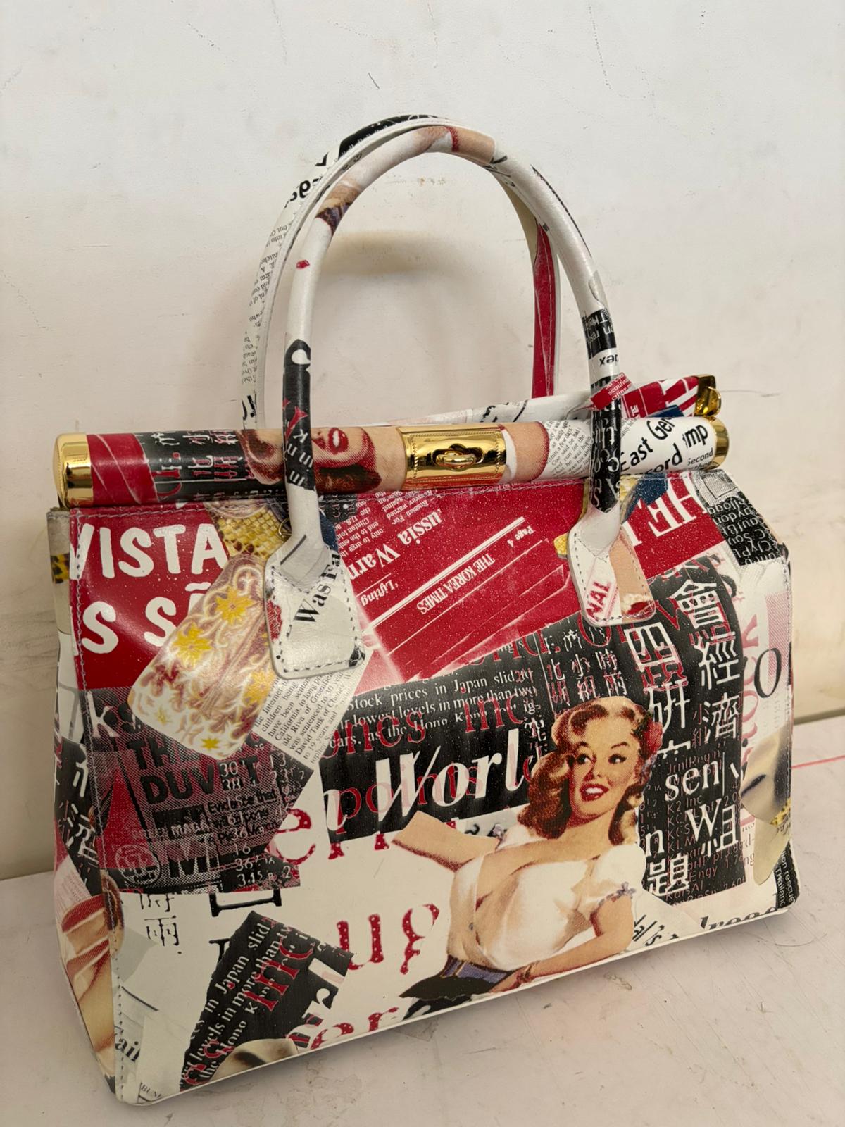 Mahena "Vintage Journal" — Handgefertigte Pop-Art-Tasche aus echtem Leder