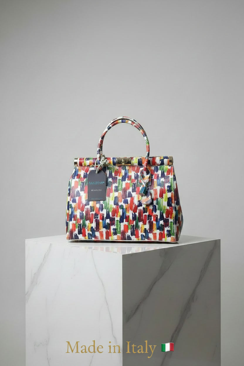 MAHENA "Brush" - Borsa a Mano in Pelle Italiana Effetto Dipinto