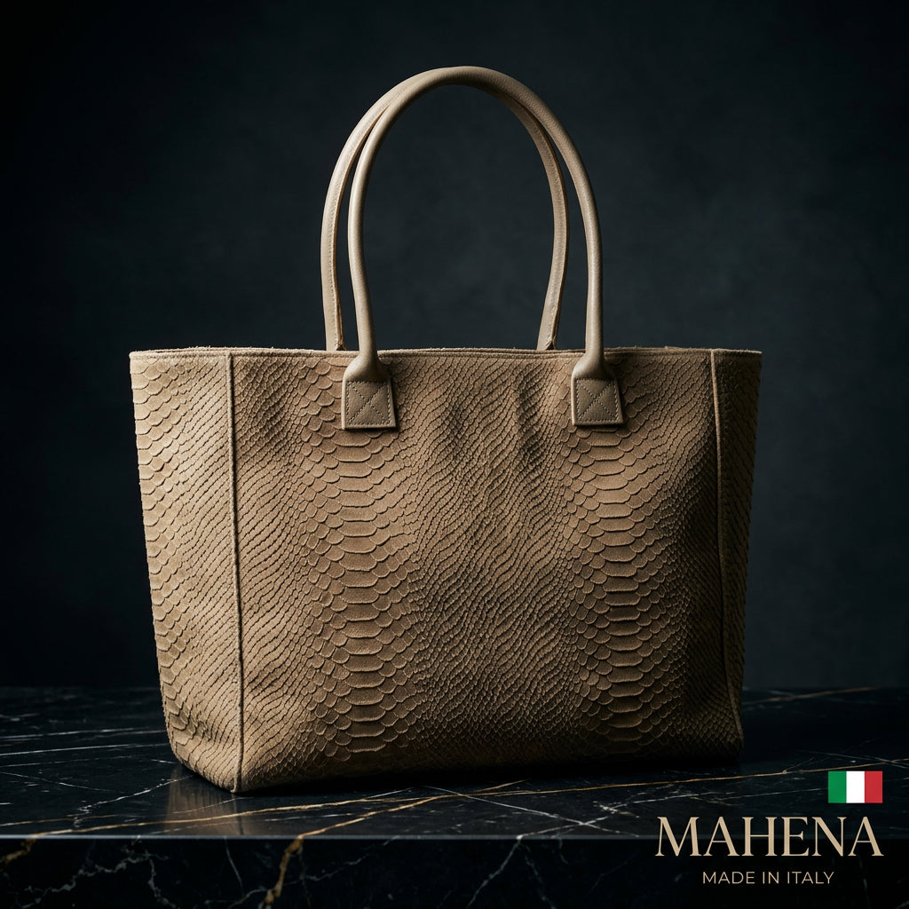 Sac fourre-tout "Vénus" MAHENA Effet Python beige – 100% Cuir Véritable