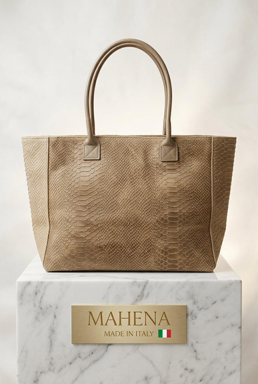 Sac fourre-tout "Vénus" MAHENA Effet Python beige – 100% Cuir Véritable